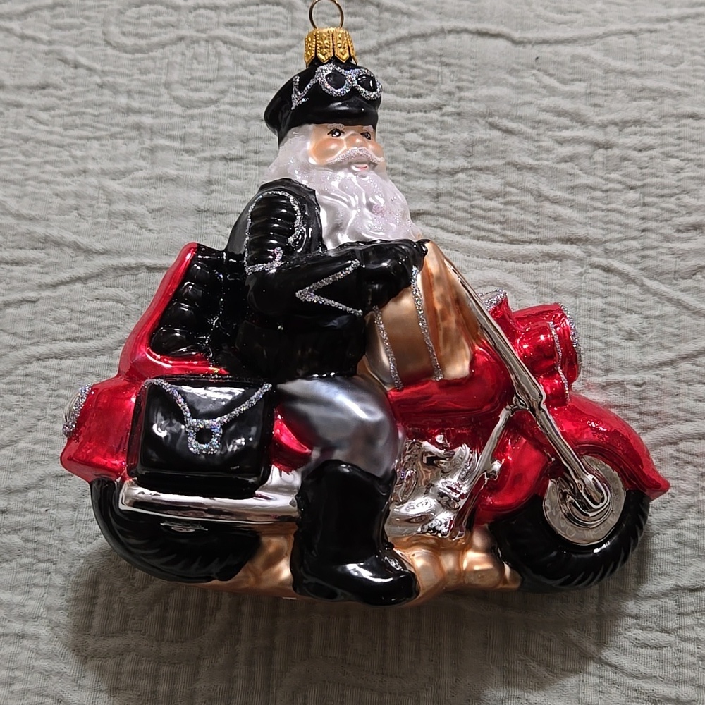 Santa Claus on Motorcycle Holiday Ornament